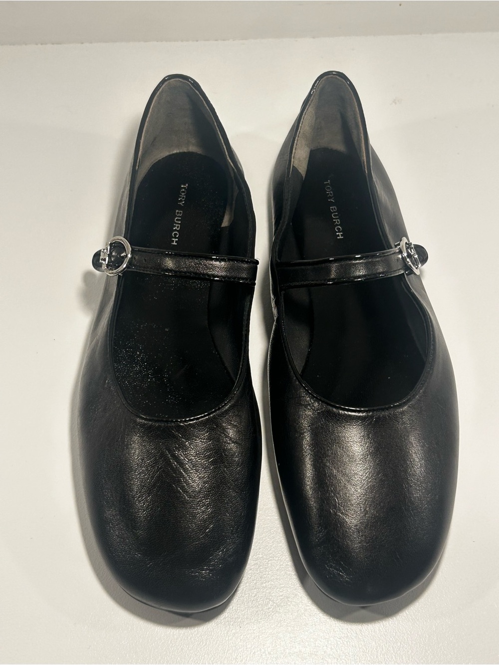 Tory Burch Women’s 9 Black Leather Mary Jane Ballet Flats Double T Logo